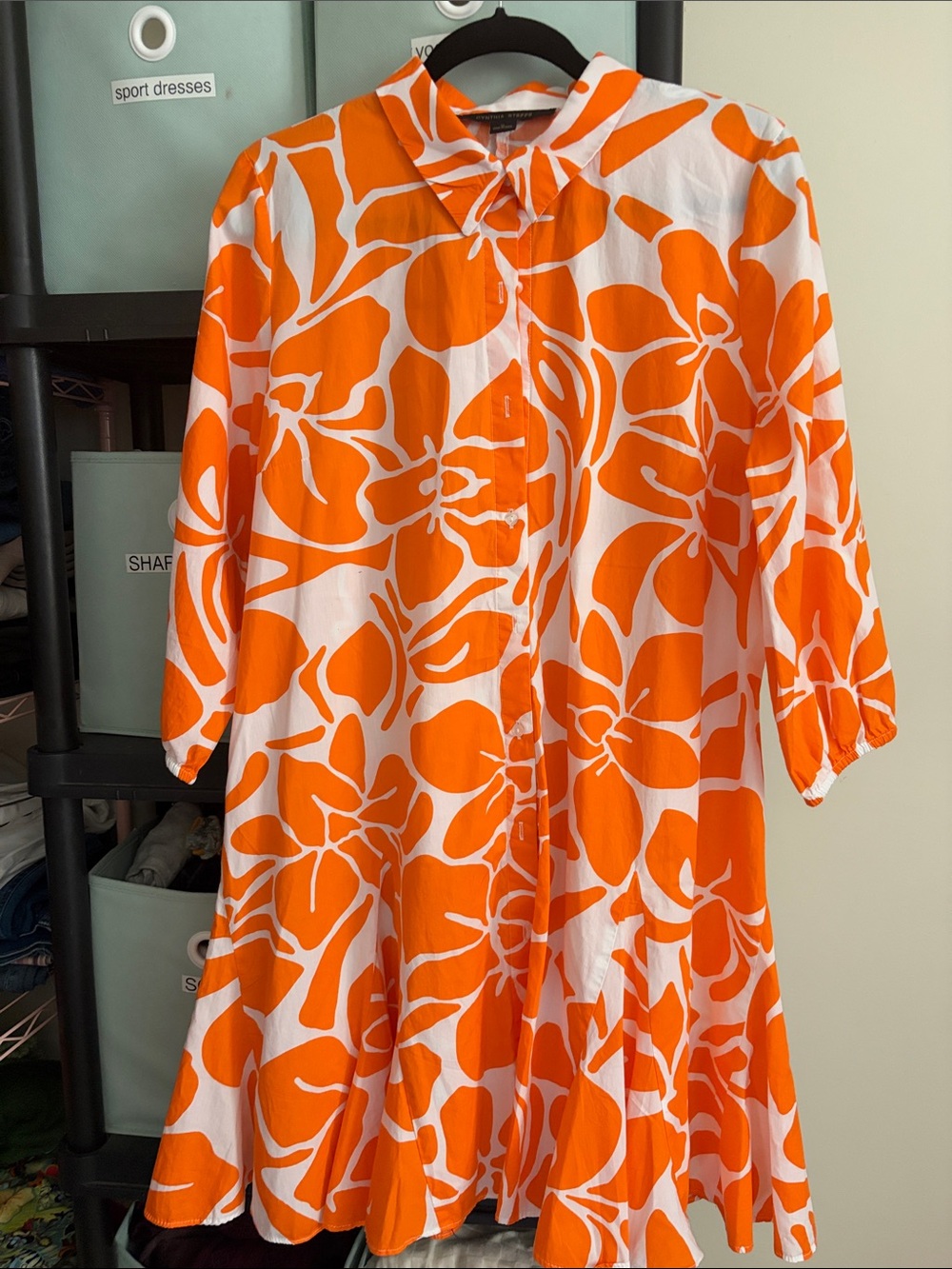 Cynthia Steffe Orange & White Floral Midi Shirt Dress